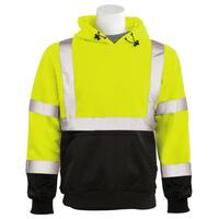 W376B Type R, Class 3 Pullover Hoodie Sweatshirt with Black Bottom, Hi Viz Lime, XL.