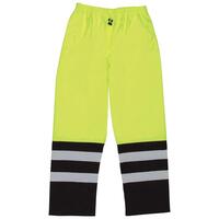 S849 Class E Rain Pants with Drawstring Waist and Black Bottom, Hi Viz Lime, LG.