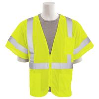 S6633P Type R, Class 3 Mesh Zip Front Safety Vest with Three Pockets, Hi Viz Lime, LG.