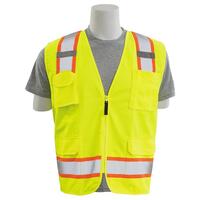 S380SC Type R, Class 2 Surveyor Safety Vest with Eleven Pockets, Hi Viz Lime, MD.