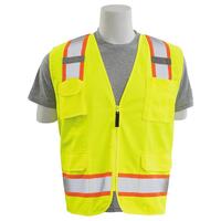 S380SC Type R, Class 2 Surveyor Safety Vest with Eleven Pockets, Hi Viz Lime, 3X.