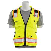 S252C Type R, Class 2 Deluxe Surveyor Safety Vest with Grommets and 15 Pockets, Hi Viz Lime, SM.