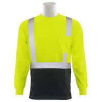 9007SB Type R, Class 2 Birdseye Mesh Long Sleeve T-Shirt with Black Bottom, Hi Viz Lime, LG.