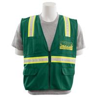 S813 Non-ANSI Multi-Pocket Safety Vest with CERT logos, Green, MD.