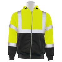 W375B Type R, Class 3 Zip Front Hoodie Sweatshirt with Black Bottom, Hi Viz Lime, XL.