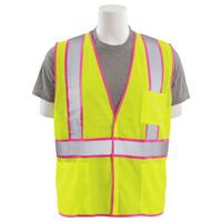 S730 Type R, Class 2 Unisex Mesh Safety Vest with Pink Trim, Hi Viz Lime, MD.