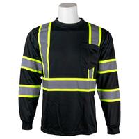 9007NC Non-ANSI Birdseye Mesh Long Sleeves with Contrasting Trim T-shirt, Black, LG.