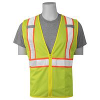 S384 Type R, Class 2, Mesh, Zipper Safety Vest with Contrasting Trim, Hi Viz Lime, 2X.