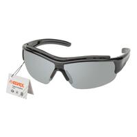SF10-ERBRSG300 RSG300 Glossy Black Frame with Dark Gray Temple Tips, Silver Mirror HC lens, with UPC Hang Tag.