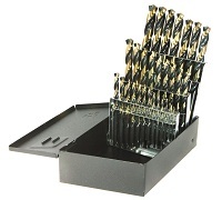 DB25-SET-I 1/16-1/2 HVY DTY 135 DEG BLK/GLD METAL INDEX SET DRILL BIT